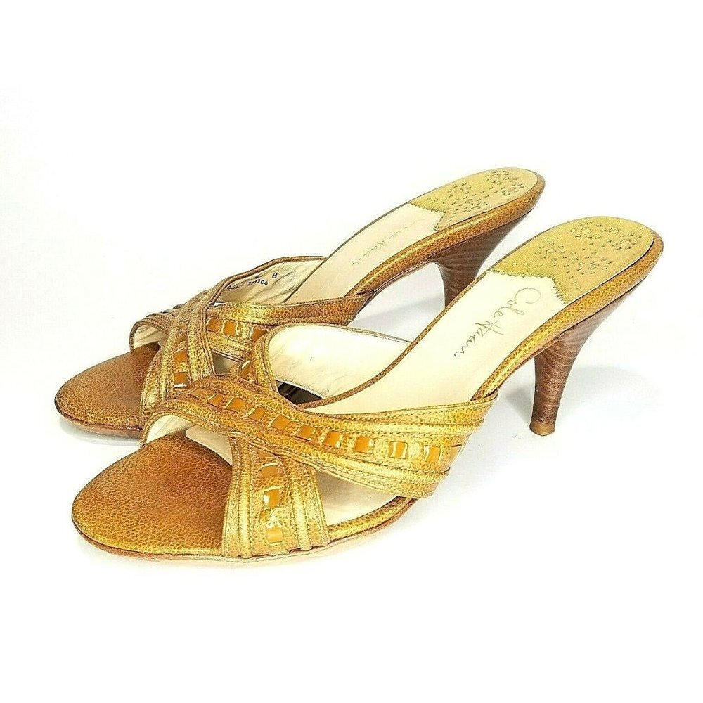 Cole Haan Leather Kitten Heel Pumps Brown Size 6.5 B Criss Cross Straps Nikeair